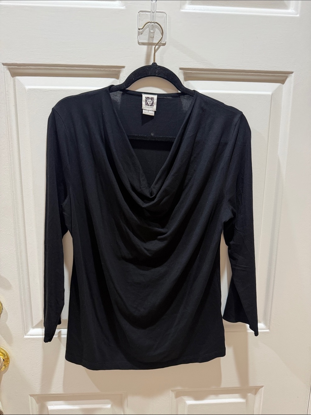 Anne Klein Black Cowl Neck Long Sleeve Top
